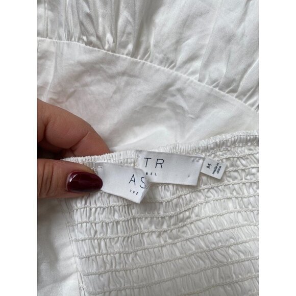 ASTR the Label BNWOT womens white poplin puff sleeve dress sz Medium side slit - Picture 7 of 9